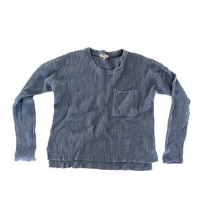 Madewell Ribbed Knit Pocket Sweater Dusty Blue Crew Neck Long Sleeve Pullover M